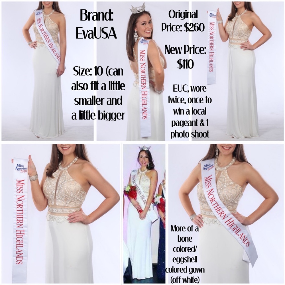 Off White Pageant Prom Gown Beaded Bejeweled Bride